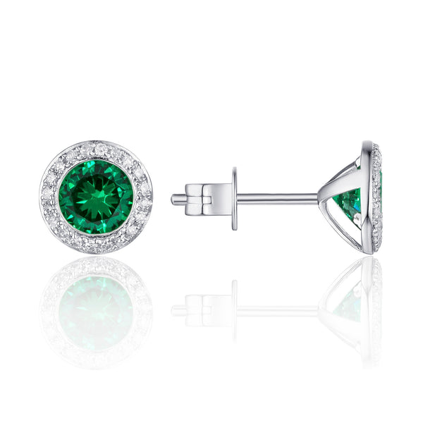 Emerald And Diamond Halo Stud Earrings