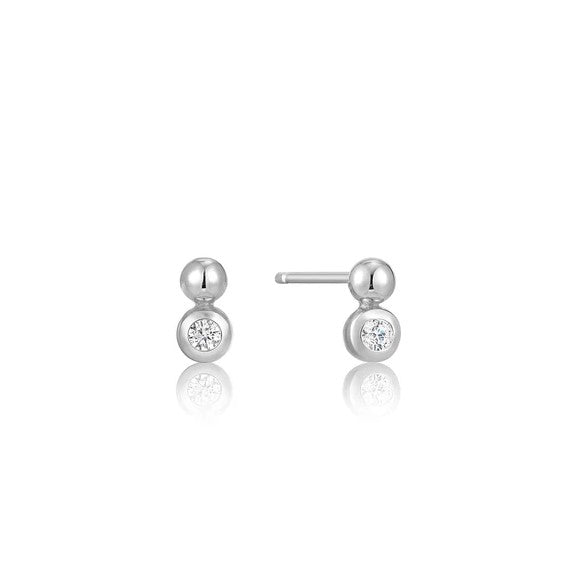 Silver Orb Sparkle Stud Earrings