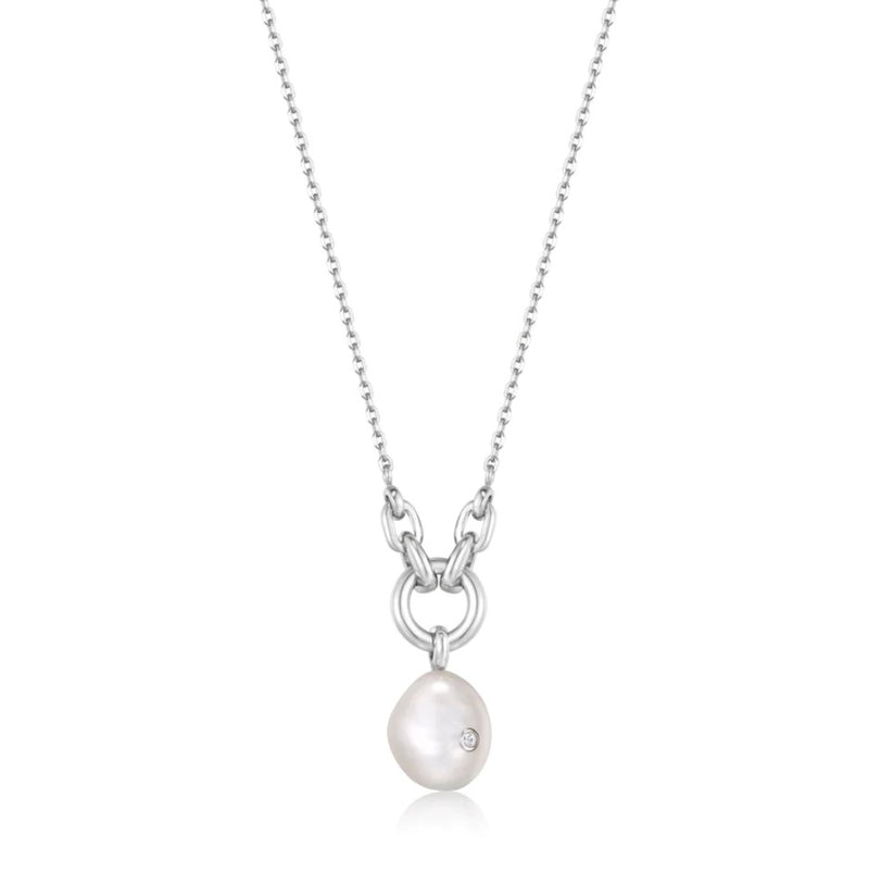 Sterling Silver Pearl Sparkle Pendant Necklace - Ania Haie