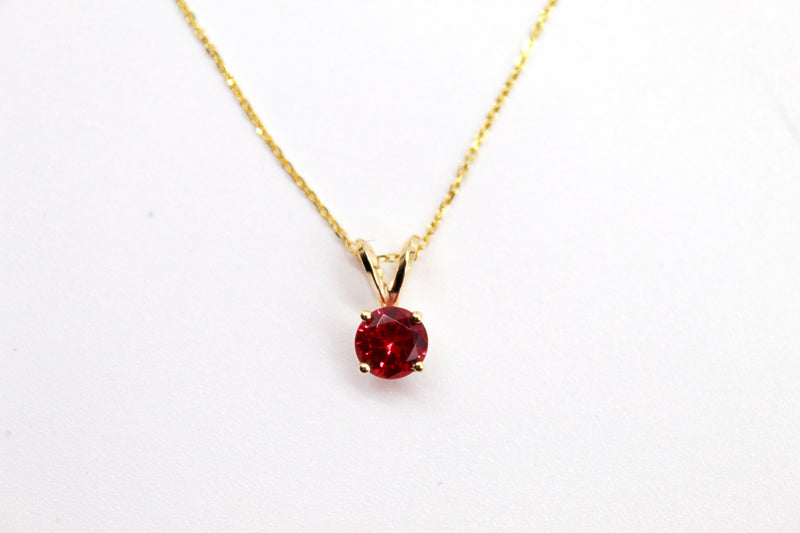 14K Yellow Gold Created Ruby Pendant Necklace
