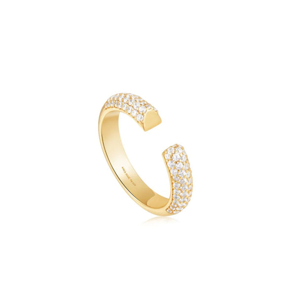 Sterling Silver Gold Plated Pave Adjustable Ring