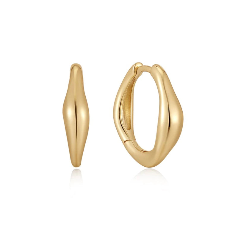 Sterling Silver - Gold Plated Wave Huggie Hoop Earrings - Ania Haie