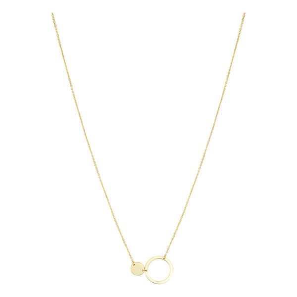 14K Yellow Gold  Cable With Solid & Open Disk Station Necklace