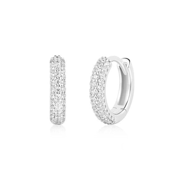 Silver Pave Huggie Earrings