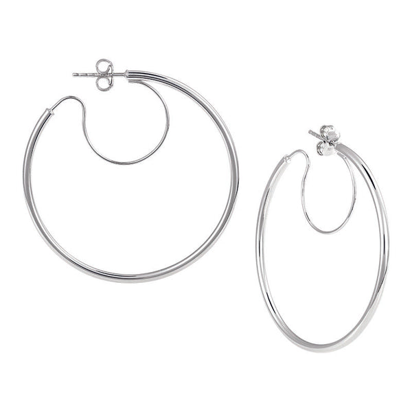 14K White Gold 40mm Hoop Earrings With Support Wire And Post