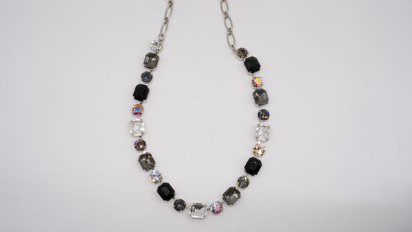 Mariana Silver Tone Necklace featuring Crystal Aurora Borealis, Jet Black, and Black Diamond Colored Stones