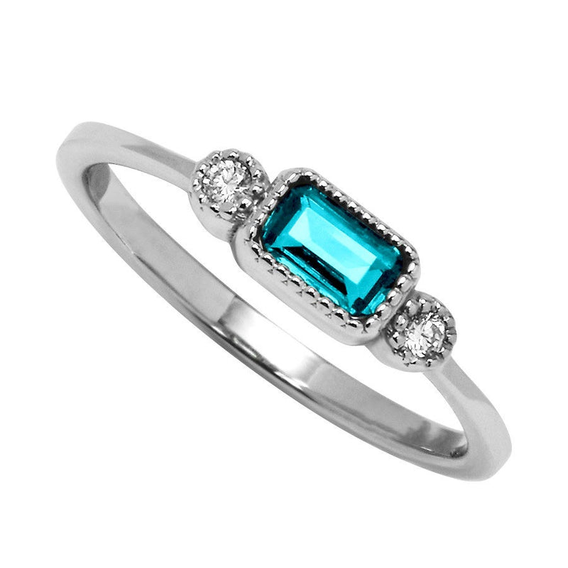 10K White Gold Blue Topaz & Diamond Birthstone Ring 0.04 ctw -Size 7