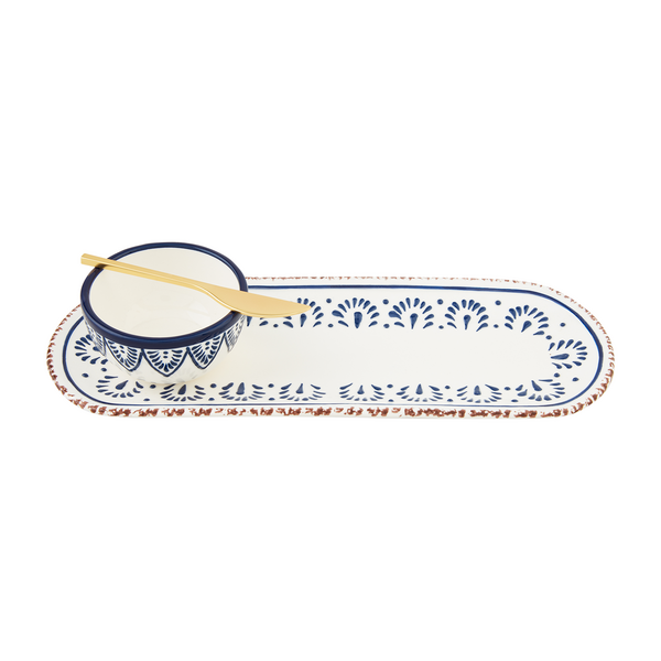 Mud Pie Blue Painted Dip and Tray Set