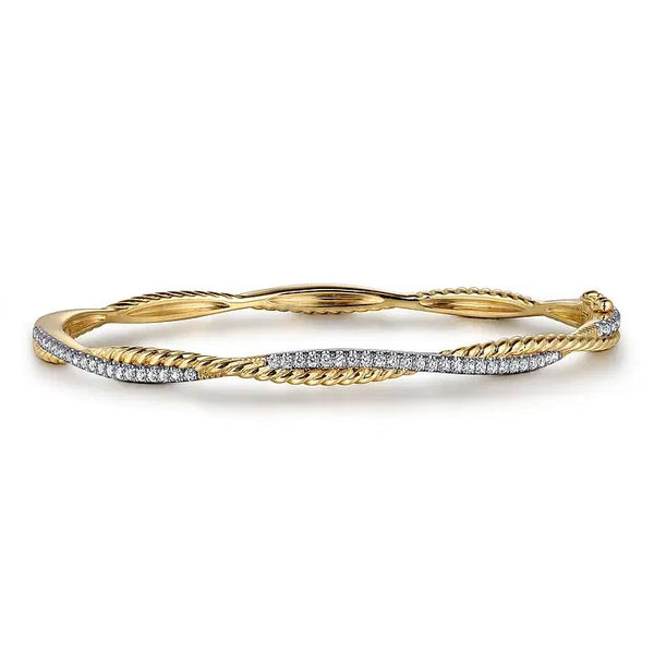 14K Twisted Rope Diamond Bangle Bracelet