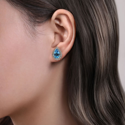 Blue Topaz Pear Shape Bujukan Stud Earrings
