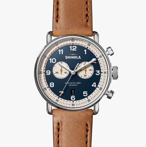 Shinola 43mm Canfield Eye Chrono Bourbon Leather Strap