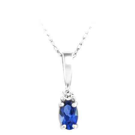 14K White Gold Lab Grown Sapphire & Diamond Pendant - 0.03Ctw