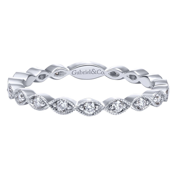 14K White Gold Milgrain Diamond Band