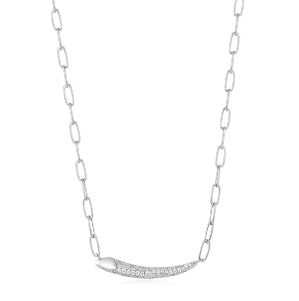 Sterling Silver - Silver Pave Bar Chain Necklace