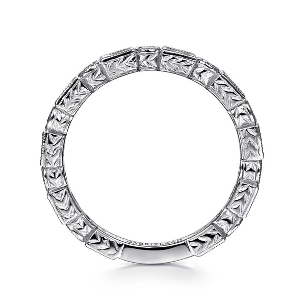 14K White Gold Baguette And Round Diamond Band