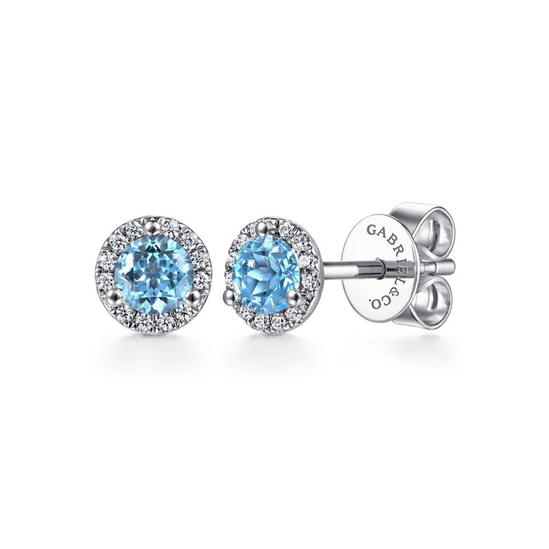 Blue Topaz and Diamond Halo Stud Earrings