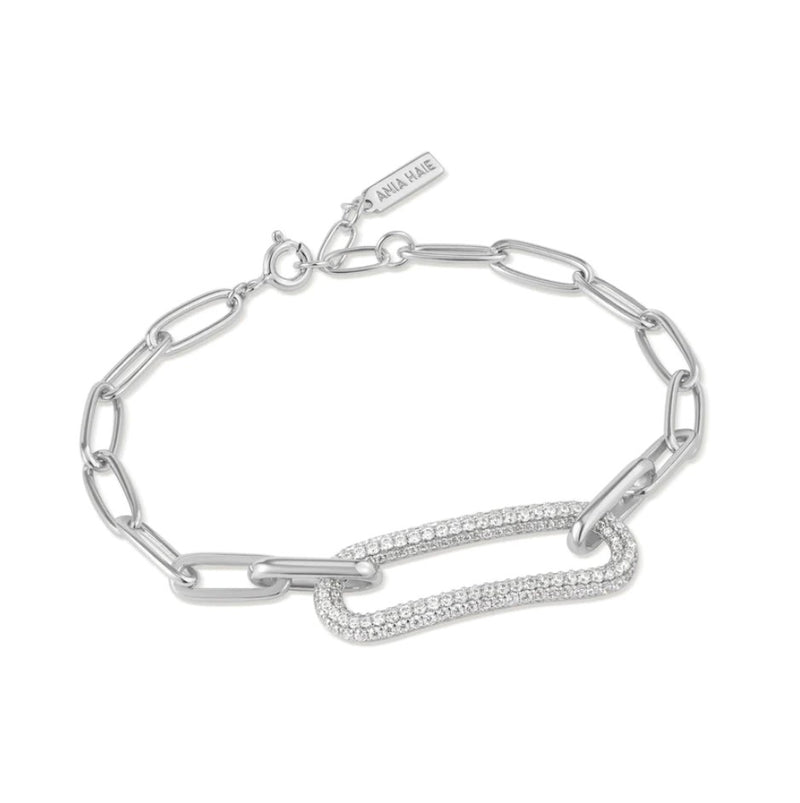 Sterling Silver - Silver Pave Link Bracelet