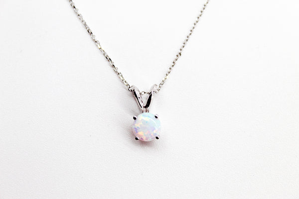 14K White Gold Opal Pendant Necklace