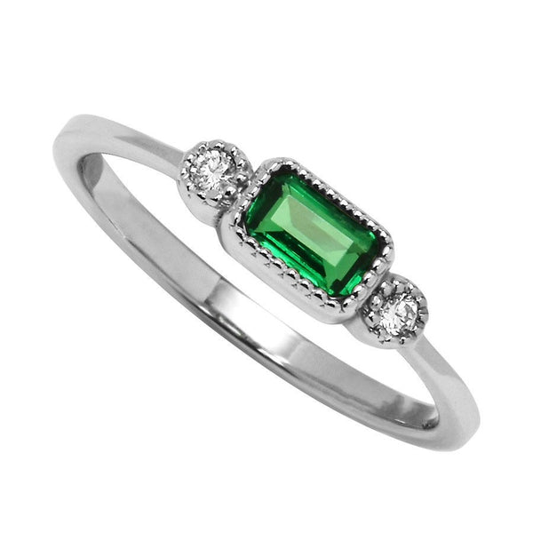 10K White Gold Lab-Grown Emerald & Diamond Birthstone Ring 0.04 ctw - Size 7