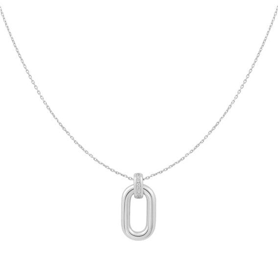 Silver Oval Hoop Pendant Necklace