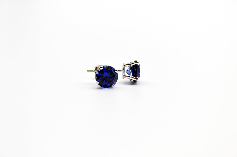 14K White Gold  Created Sapphire Earrings