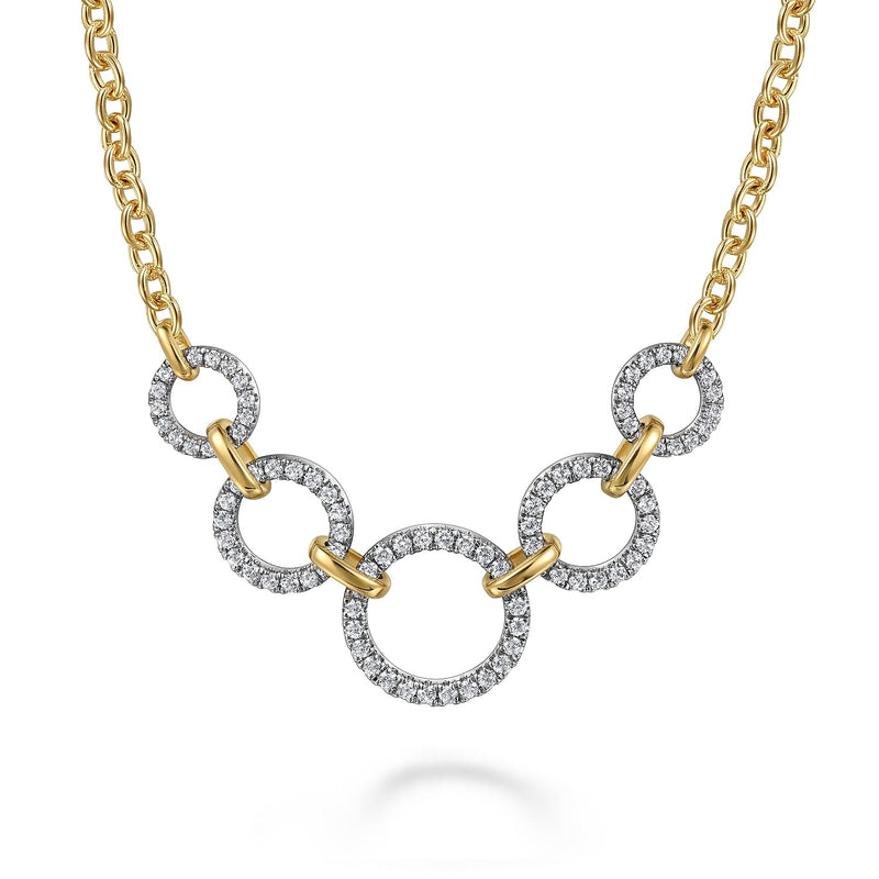 14K Two Toned Yellow/White Gold Diamond Circles Chain Necklace