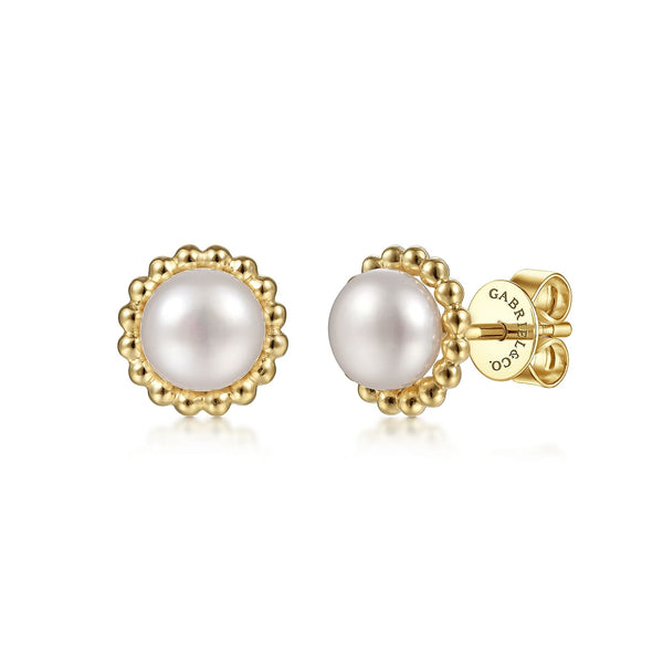 14K Freshwater Pearl Earring With Beaded Frame