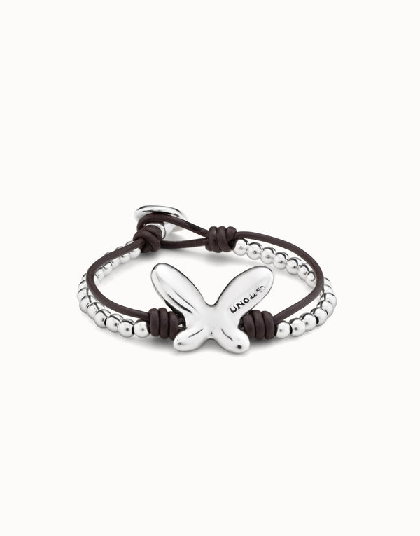 UNOde50 Leather & Small Beaded Bracelet with Buttlerfly