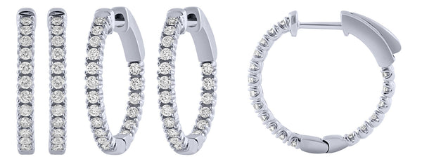 14k White Gold Inside-Out Diamond Hoop Earrings - 1.00 ctw