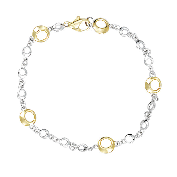 14K White & Yellow Gold Bubble Circle Link Bracelet