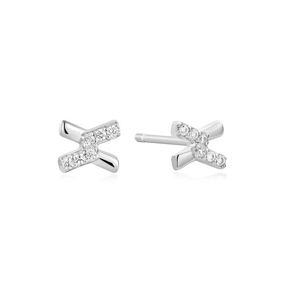 Silver Tone Cross Cubic Zirc Stud Earrings - Ania Haie