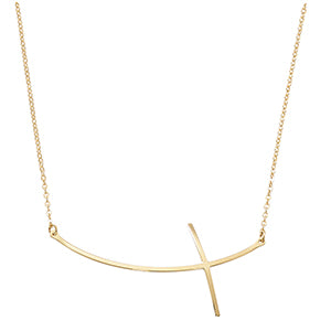 14K Gold Curved Sideway Cross Necklace 18'