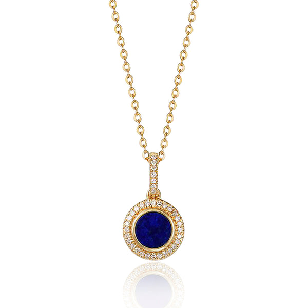 Lapis Lazuli And Diamond Halo Necklace