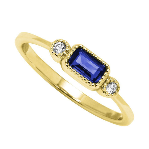 10K Yellow Gold Created Sapphire & Diamond Birthstone Ring - 0.04 ctw - Size 7