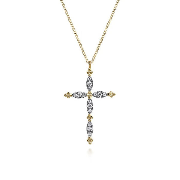 14K Yellow Gold Bujukan Diamond Cross Pendant Necklace