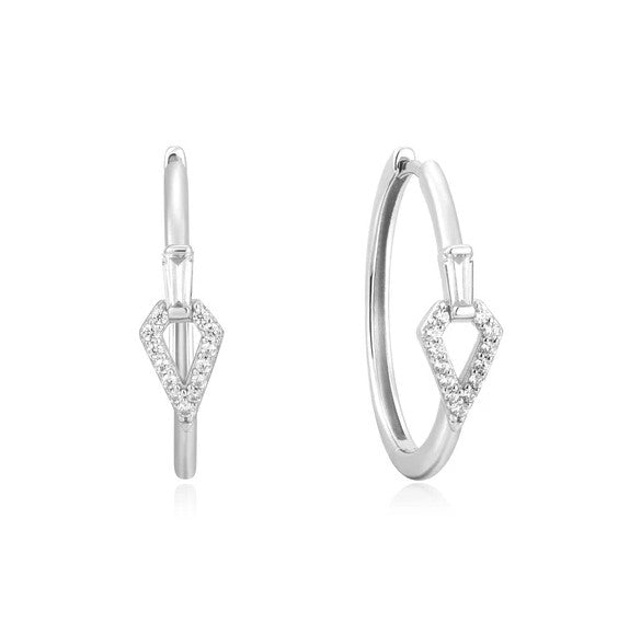 Silver Cubic Zirc Geo Huggie Earrings