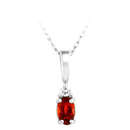 14K White Gold Garnet & Diamond Pendant Necklace - 0.03Ctw