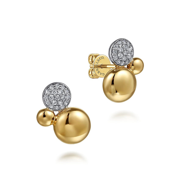 14K Two Toned Bujukan And Pave Diamond Stud Earrings