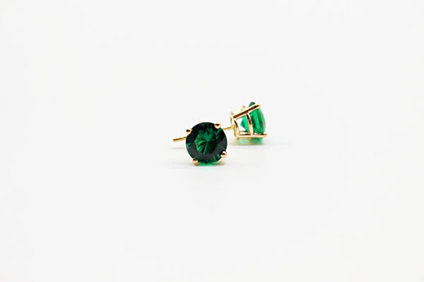 14K Yellow Gold Created Emerald Earrings