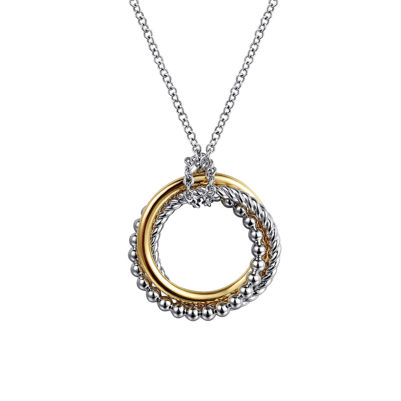 Sterling Silver With14K Multi Circle Pednant