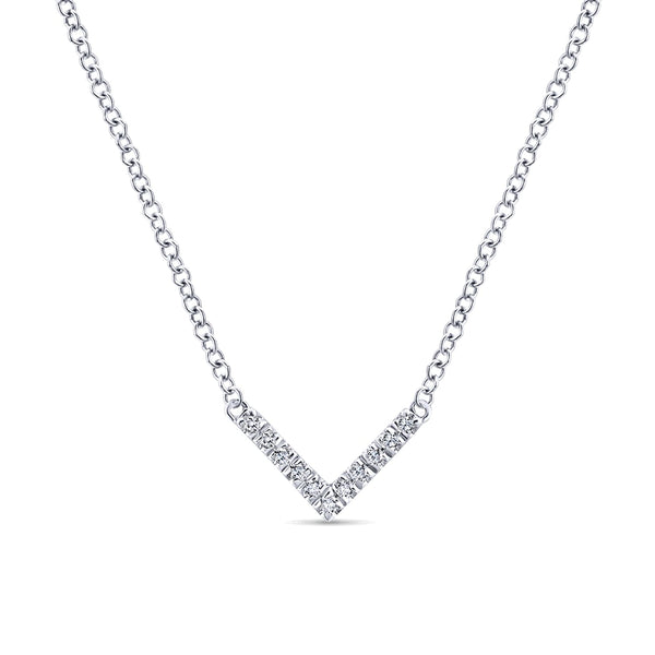 14K White Gold Diamond Chevron Necklace