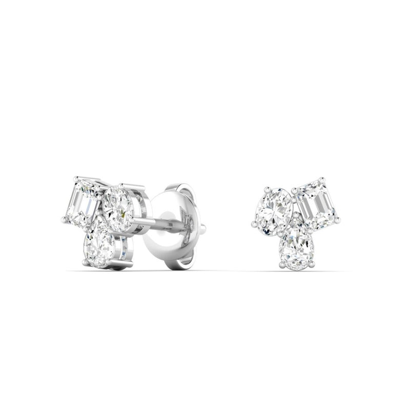 14K Lab Grown Multi Shaped Diamond Cluster Stud Earrings