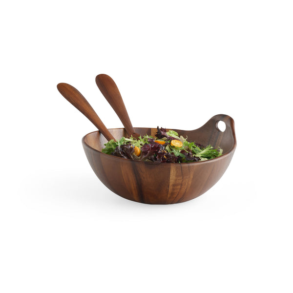 Portable Wood Salad Bowl Set