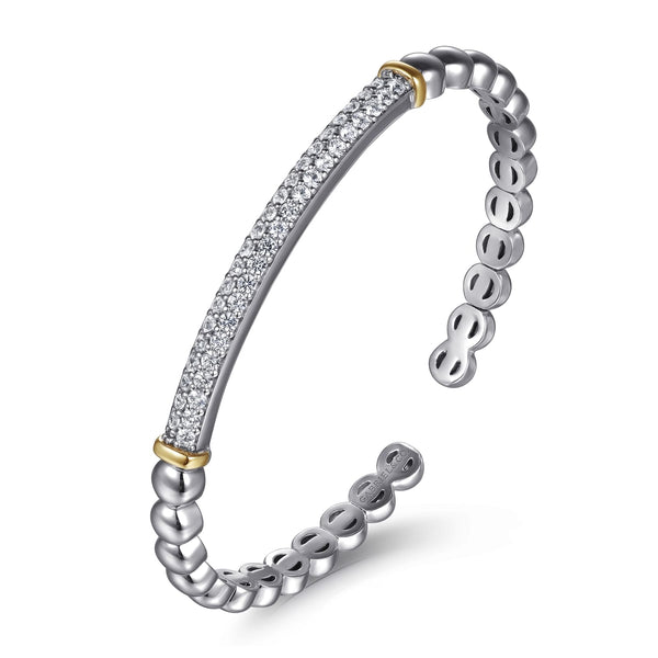 Sterling Silver And 14K  Bujukan Open Bangle With White Sapphire