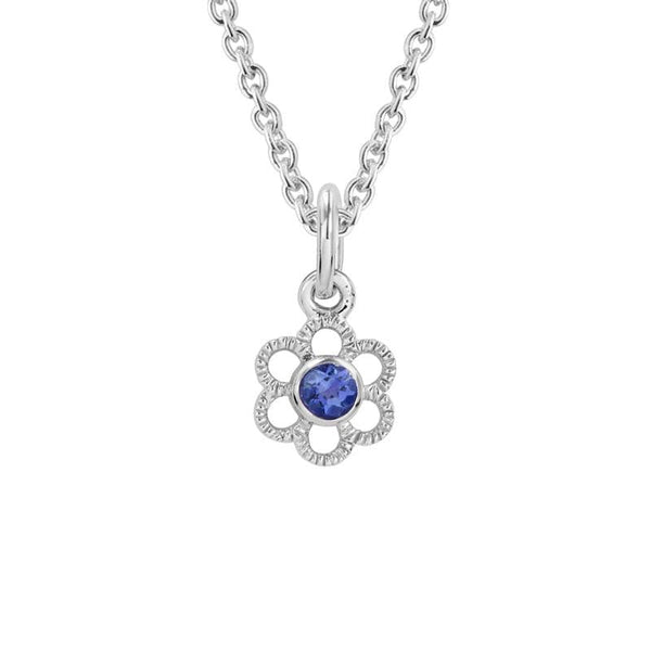 Created Blue Sapphire Flower Necklace