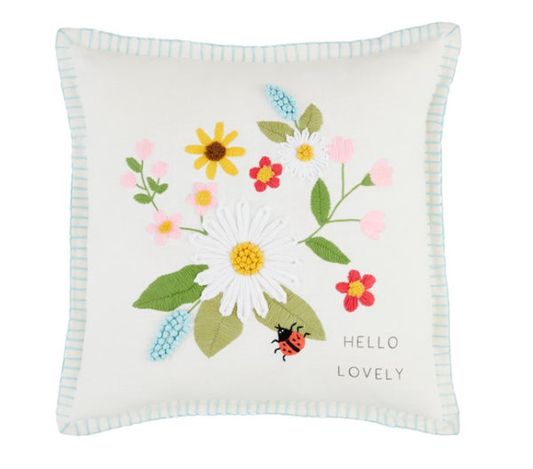Mud Pie Square Floral Embroidered Pillow