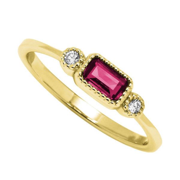 10K Yellow Gold Created Ruby & Diamond Birthstone Ring 0.04 ctw - Size 7