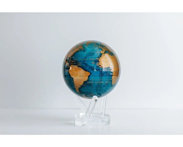 6" Gold Terrestrial & Dark Blue Ocean Globe