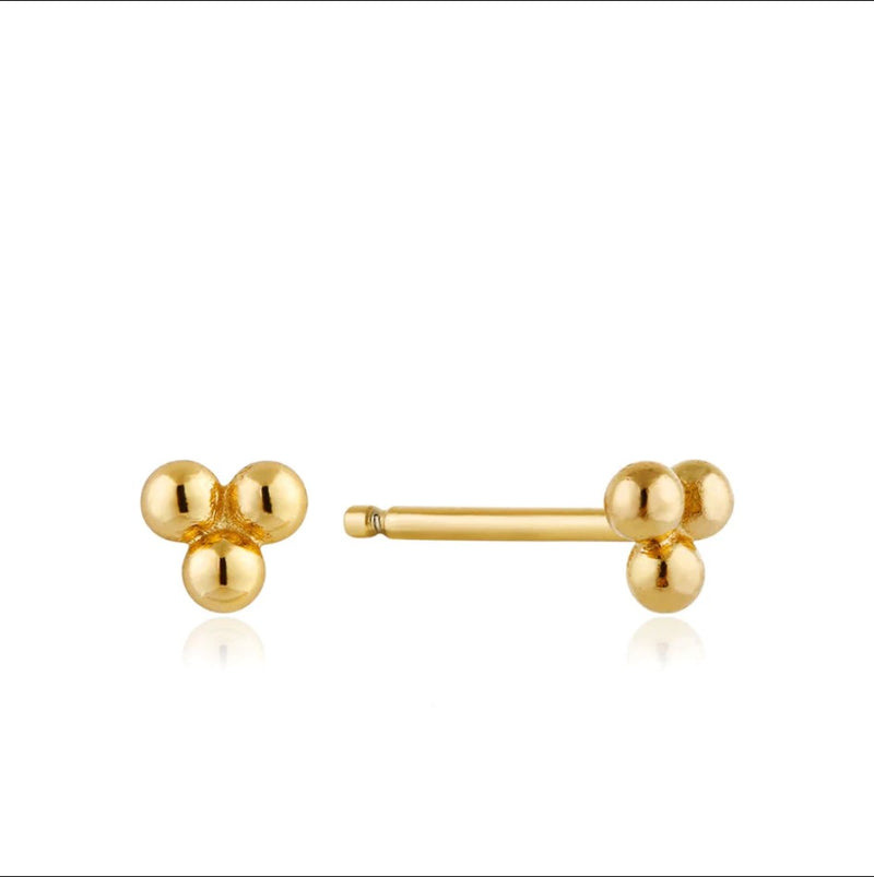 Sterling Silver - Gold Plated Modern Tripple Ball Stud Earrings - Ania Haie