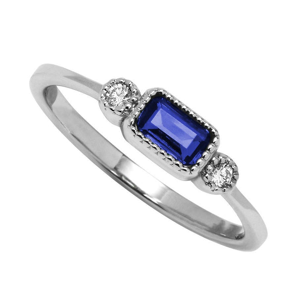 10K White Gold Lab Grown Sapphire & Diamond Birthstone Ring - 0.04 ctw - Size 7